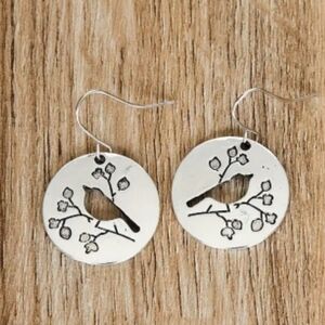Silver Hollowed Out Bird and Branch Boho Earrings- NEW